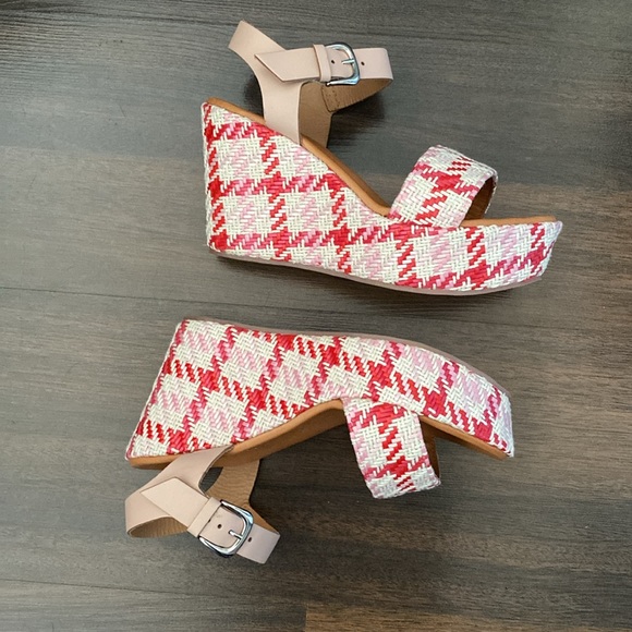 NWOT Ron White Italian Made Platform Wedge White Red Tweed Sandals Size 40 - Picture 3 of 14